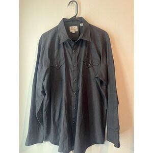 Ely Cattleman Pearl Snap Shirt Long Sleeve‎ All Black Textured Size 17 - 35